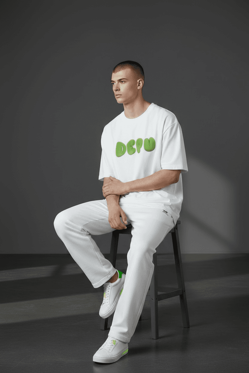 DEPÜ CORE — Neon Bubble Logo Tee (White Edition)