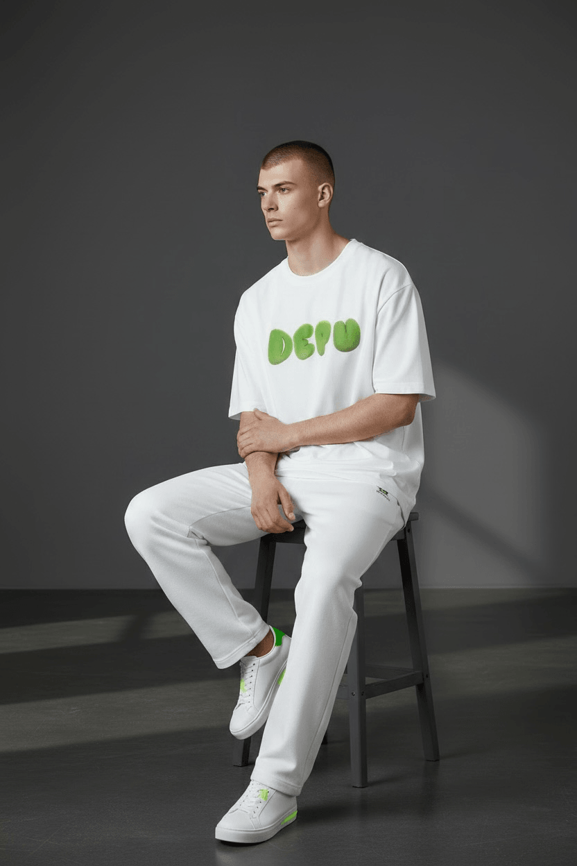 DEPÜ CORE — Neon Bubble Logo Tee (White Edition) - Image 1